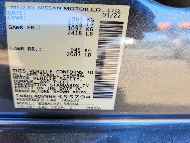 Продажа на аукционе авто 2022 Nissan Altima, vin: 1N4BL4DV9NN355794, номер лота: 67740086