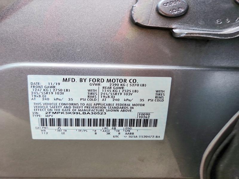 67926806 :رقم المزاد ، 2FMPK3K99LBA30523 vin ، 2020 Ford Edge مزاد بيع