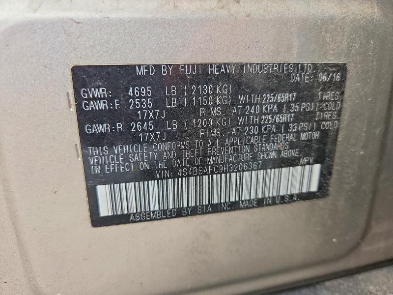 70940796 :رقم المزاد ، 4S4BSAFC9H3206367 vin ، 2017 Subaru Outback مزاد بيع