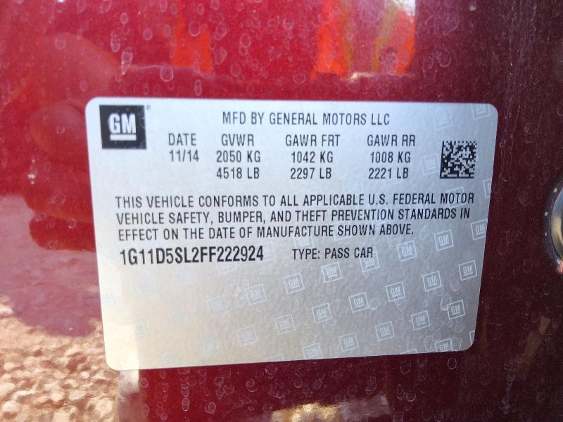 71002406 :رقم المزاد ، 1G11D5SL2FF222924 vin ، 2015 Chevrolet Malibu مزاد بيع