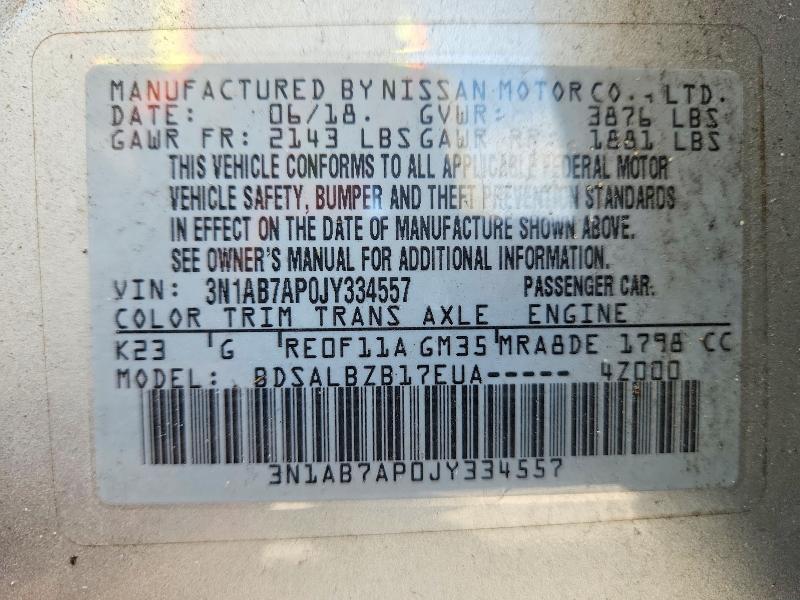 Продаж на аукціоні авто 2018 Nissan Sentra, vin: 3N1AB7AP0JY334557, номер лоту: 70618726
