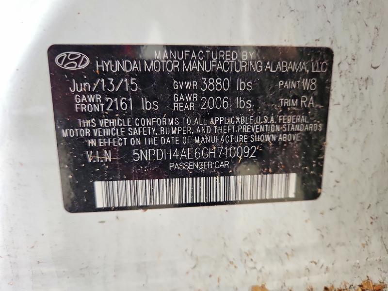 Aukcja sprzedaży 2016 Hyundai Elantra, vin: 5NPDH4AE6GH710092, numer aukcji: 69517826