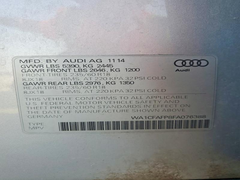 Aukcja sprzedaży 2015 Audi Q5, vin: WA1CFAFP8FA076388, numer aukcji: 69762046