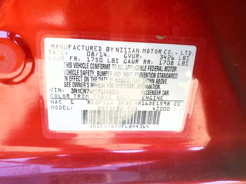 67458806 :رقم المزاد ، 3N1CN7AP2FL844364 vin ، 2015 Nissan Versa مزاد بيع