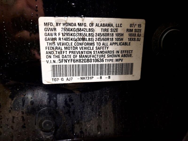 70050546 :رقم المزاد ، 5FNYF6H82GB010636 vin ، 2016 Honda Pilot مزاد بيع