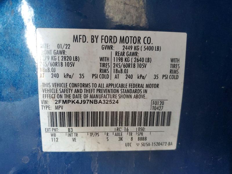 69934576 :رقم المزاد ، 2FMPK4J97NBA32524 vin ، 2022 Ford Edge مزاد بيع