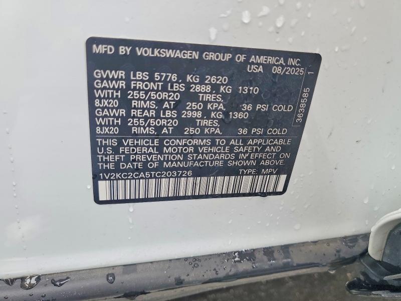 67858236 :رقم المزاد ، 1V2KC2CA5TC203726 vin ، 2026 Volkswagen Atlas Cross Sport مزاد بيع