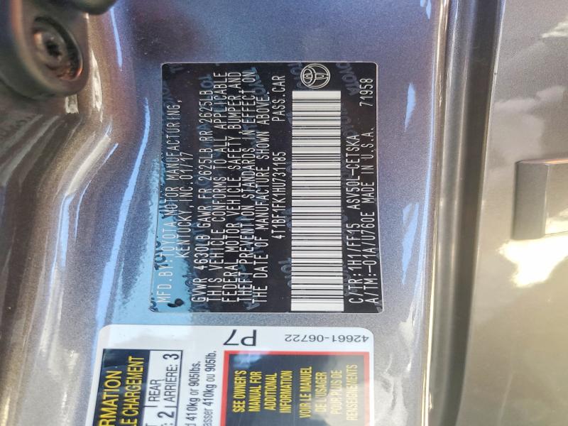 68244366 :رقم المزاد ، 4T1BF1FK1HU731185 vin ، 2017 Toyota Camry مزاد بيع