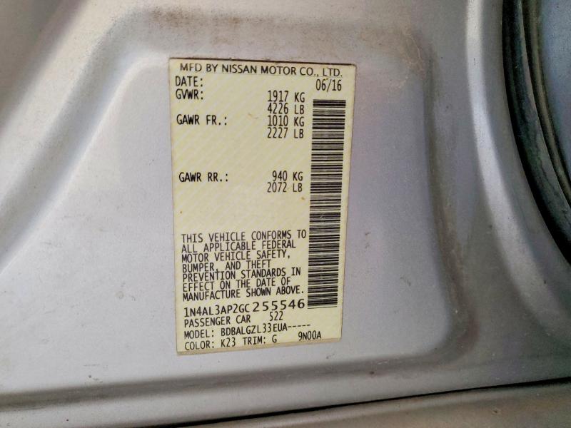 2016 Nissan Altima მანქანა იყიდება აუქციონზე, vin: 1N4AL3AP2GC255546, აუქციონის ნომერი: 69637006