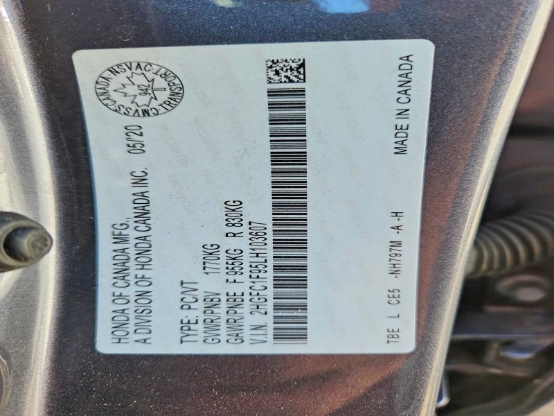 Продажа на аукционе авто 2020 Honda Civic, vin: 2HGFC1F95LH103607, номер лота: 69867786