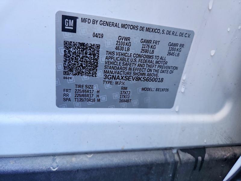 Aukcja sprzedaży 2019 Chevrolet Equinox, vin: 3GNAXSEV8KS650018, numer aukcji: 70507686
