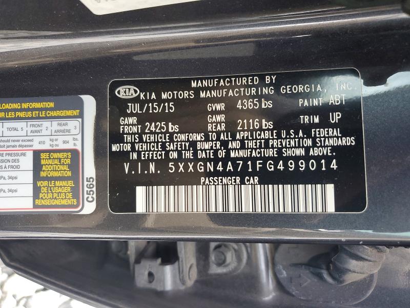2015 Kia Optima მანქანა იყიდება აუქციონზე, vin: 5XXGN4A71FG499014, აუქციონის ნომერი: 70244476