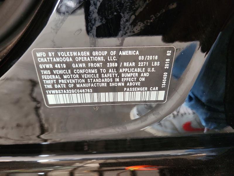 69780796 :رقم المزاد ، 1VWBS7A32GC046763 vin ، 2016 Volkswagen Passat مزاد بيع