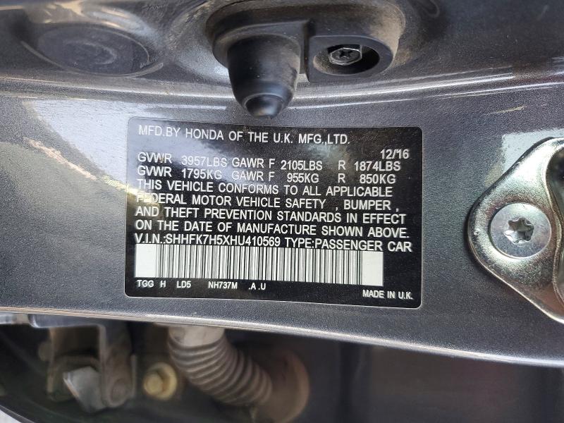 Aukcja sprzedaży 2017 Honda Civic, vin: SHHFK7H5XHU410569, numer aukcji: 69980486