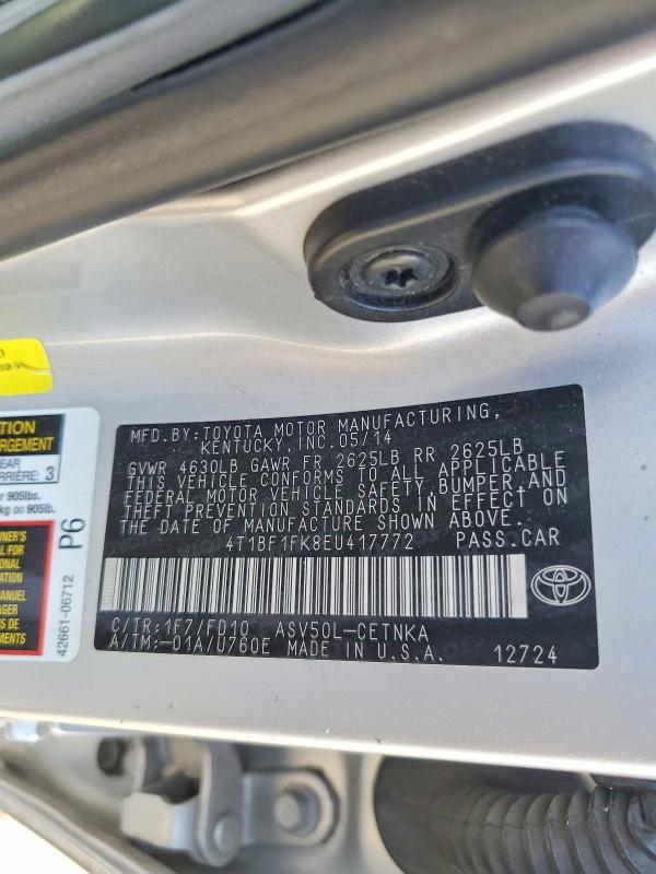 Aukcja sprzedaży 2014 Toyota Camry, vin: 4T1BF1FK8EU417772, numer aukcji: 69997436