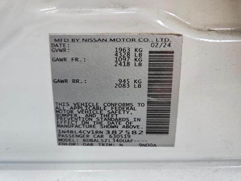 2024 Nissan Altima მანქანა იყიდება აუქციონზე, vin: 1N4BL4CV1RN387582, აუქციონის ნომერი: 69620476