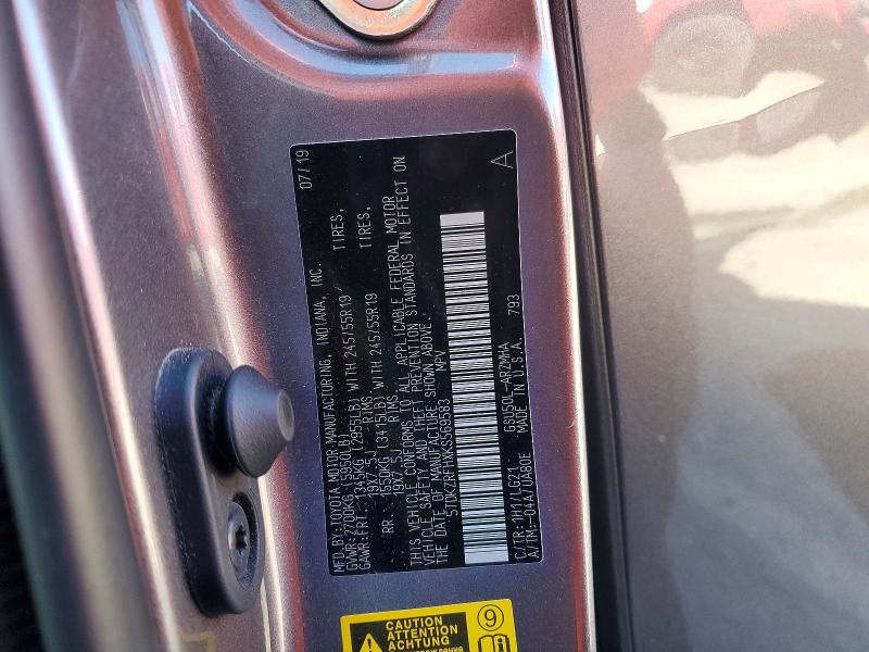 Aukcja sprzedaży 2019 Toyota Highlander, vin: 5TDKZRFHXKS569583, numer aukcji: 67637406