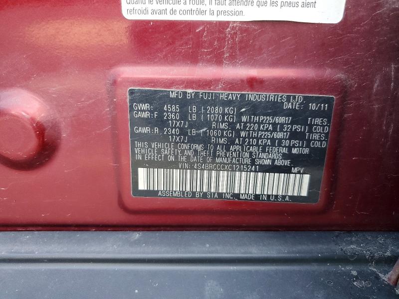 Aukcja sprzedaży 2012 Subaru Outback, vin: 4S4BRCCCXC1215241, numer aukcji: 67446616