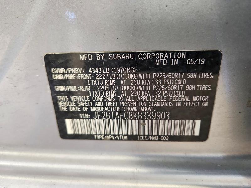 2019 Subaru Crosstrek მანქანა იყიდება აუქციონზე, vin: JF2GTAEC8K8339903, აუქციონის ნომერი: 70052196