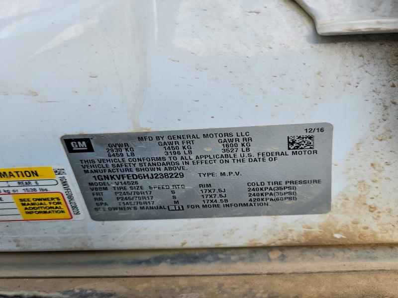 68213536 :رقم المزاد ، 1GNKVFED6HJ238229 vin ، 2017 Chevrolet Traverse مزاد بيع