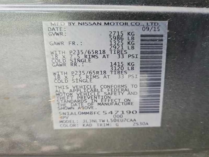 2015 Infiniti Qx60 მანქანა იყიდება აუქციონზე, vin: 5N1AL0MM8FC547190, აუქციონის ნომერი: 67564296
