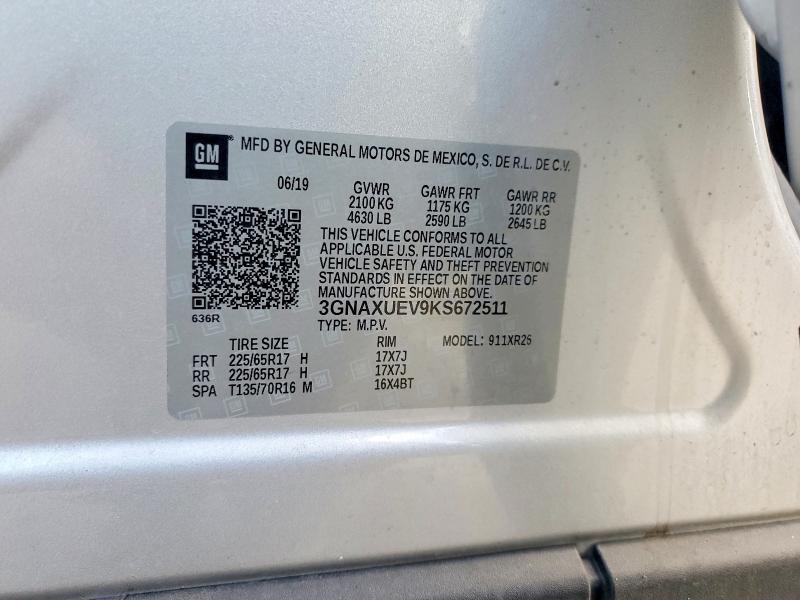 69645026 :رقم المزاد ، 3GNAXUEV9KS672511 vin ، 2019 Chevrolet Equinox مزاد بيع