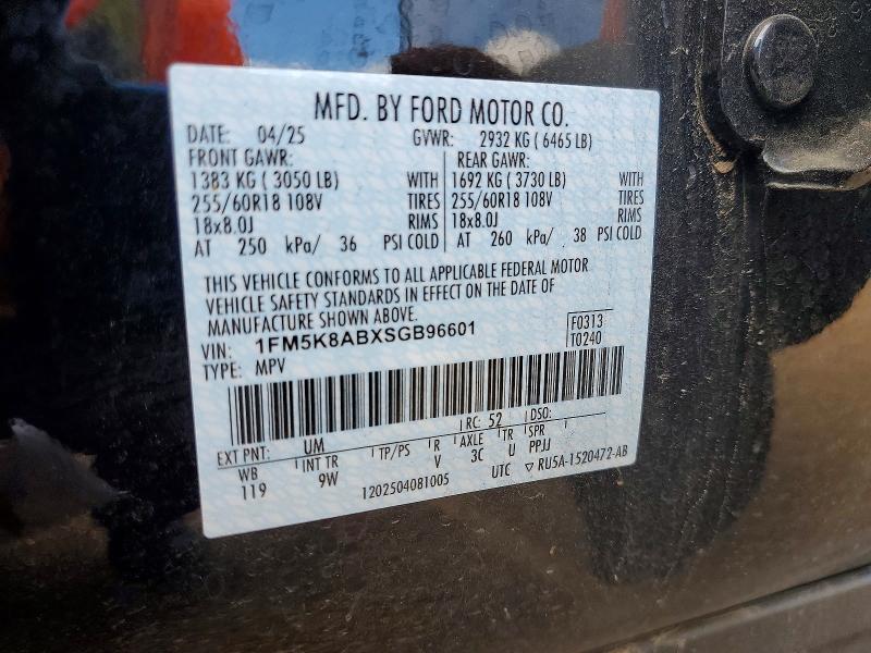 68255786 :رقم المزاد ، 1FM5K8ABXSGB96601 vin ، 2025 Ford Explorer مزاد بيع