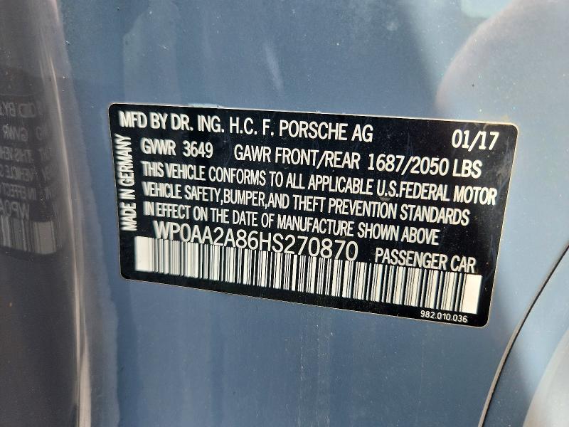 Auction sale of the 2017 Porsche Cayman, vin: WP0AA2A86HS270870        , lot number: 67722606