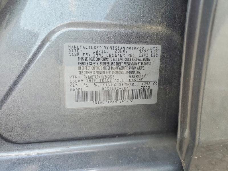 Aukcja sprzedaży 2017 Nissan Sentra, vin: 3N1AB7APXHY249672, numer aukcji: 70344176