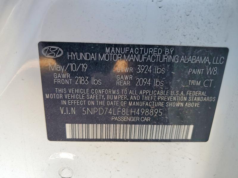 66814536 :رقم المزاد ، 5NPD74LF8LH498895 vin ، 2020 Hyundai Elantra مزاد بيع