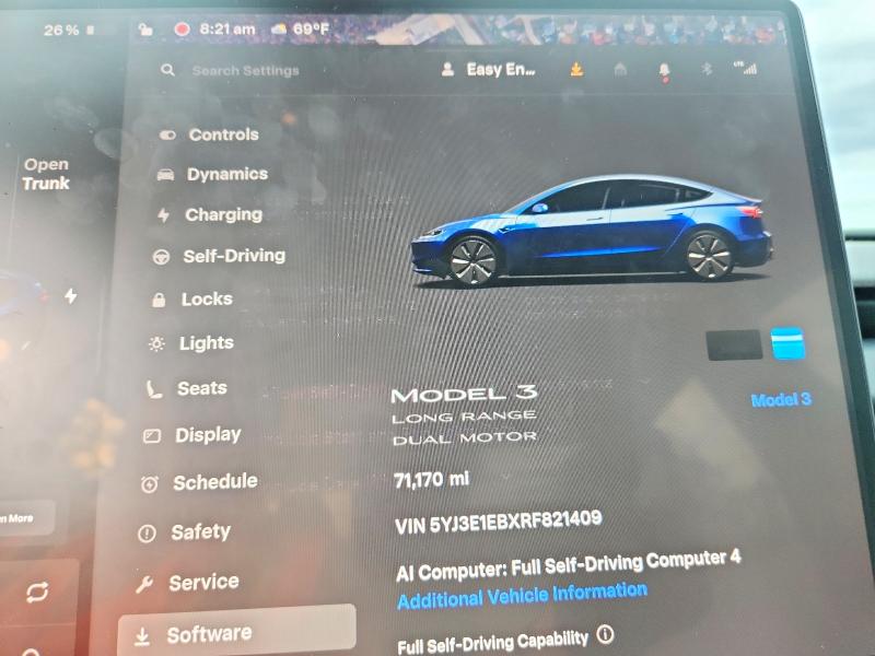 2024 Tesla Model 3 მანქანა იყიდება აუქციონზე, vin: 5YJ3E1EBXRF821409, აუქციონის ნომერი: 68217626