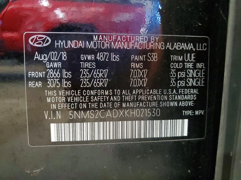 Продаж на аукціоні авто 2019 Hyundai Santa Fe, vin: 5NMS2CADXKH021530        , номер лоту: 69217016