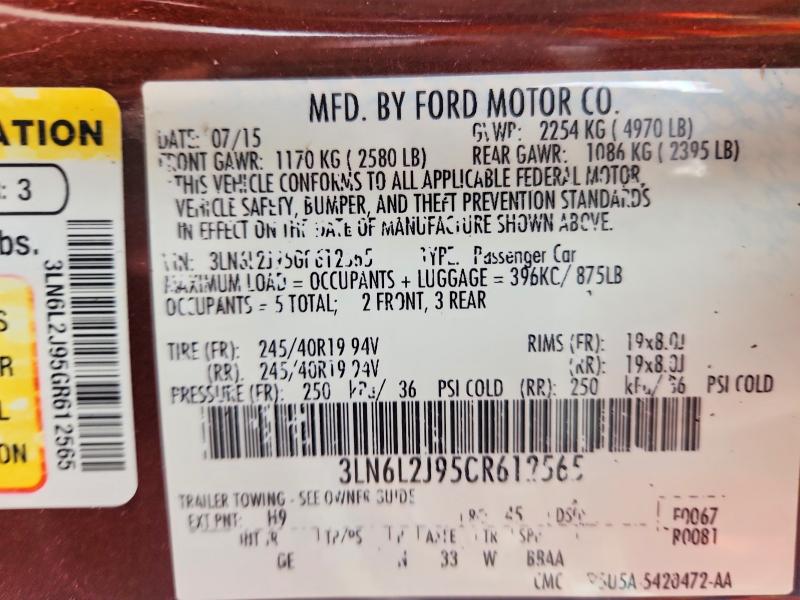 Aukcja sprzedaży 2016 Lincoln Mkz, vin: 3LN6L2J95GR612565, numer aukcji: 67742146