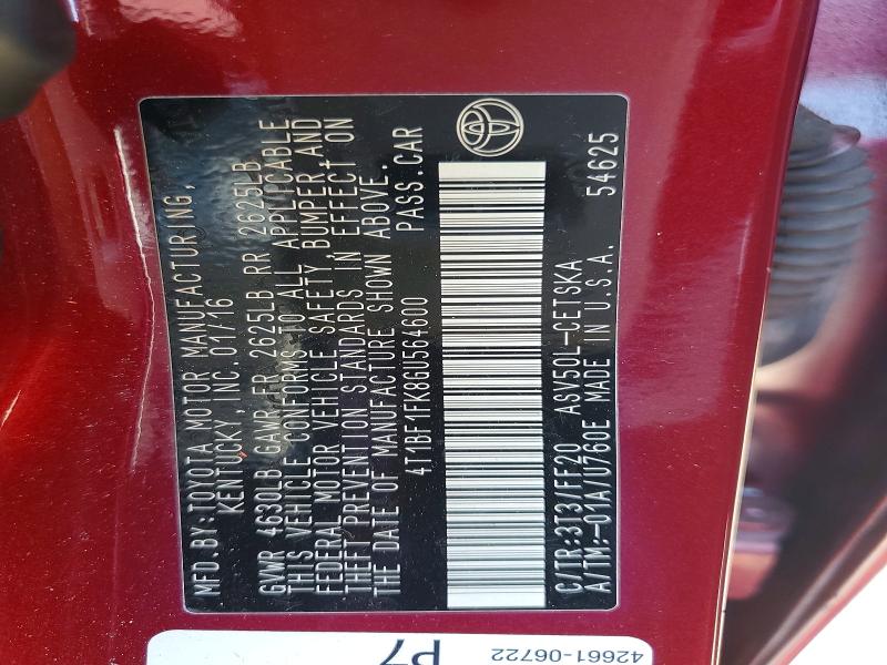 Продажа на аукционе авто 2016 Toyota Camry, vin: 4T1BF1FK8GU564600, номер лота: 70330996