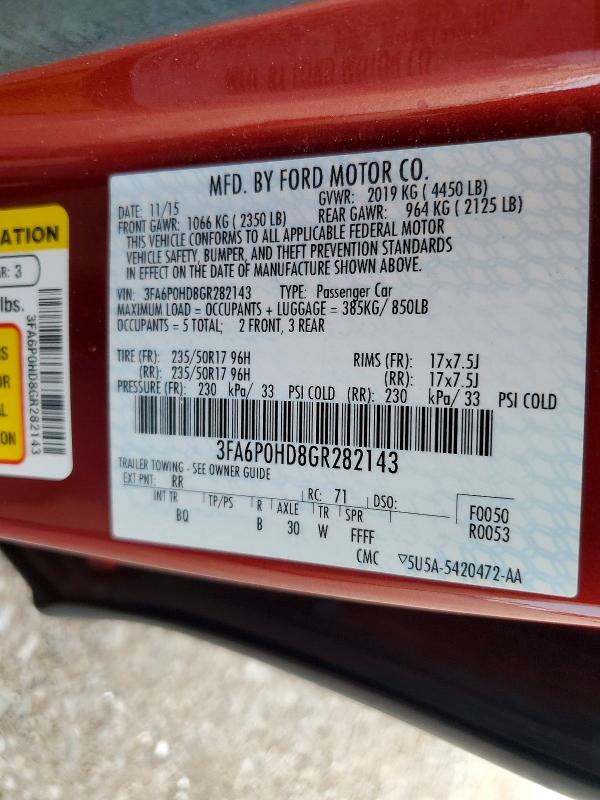 Продаж на аукціоні авто 2016 Ford Fusion, vin: 3FA6P0HD8GR282143, номер лоту: 69803696