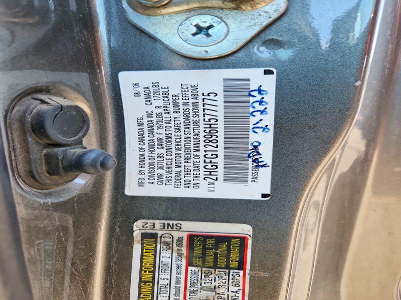 69131876 :رقم المزاد ، 2HGFG12896H577775 vin ، 2006 Honda Civic مزاد بيع