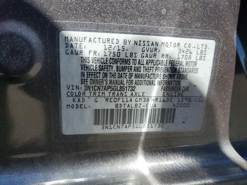 Продажа на аукционе авто 2016 Nissan Versa, vin: 3N1CN7AP5GL851732, номер лота: 67365746