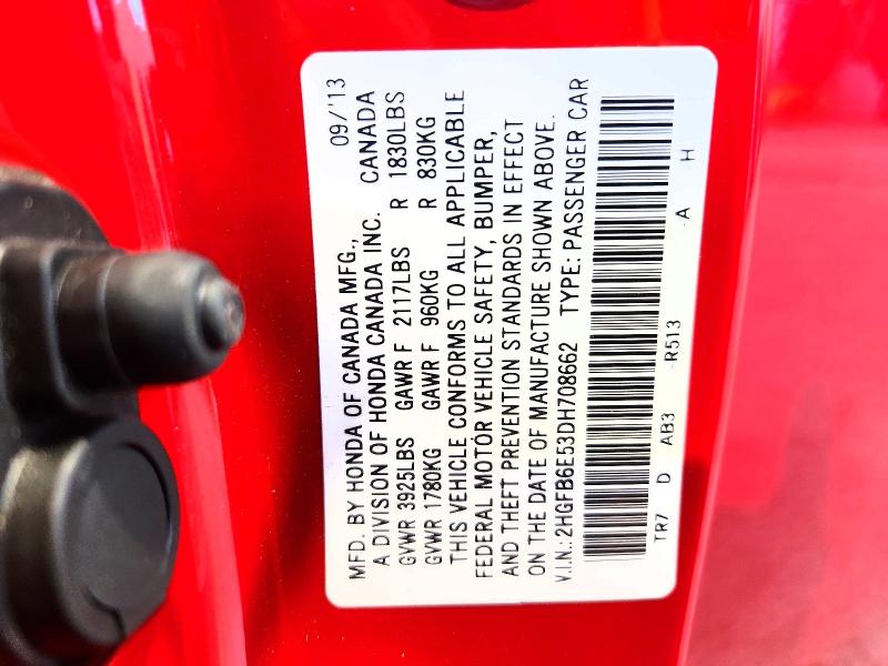 Auction sale of the 2013 Honda Civic, vin: 2HGFB6E53DH708662, lot number: 70566486