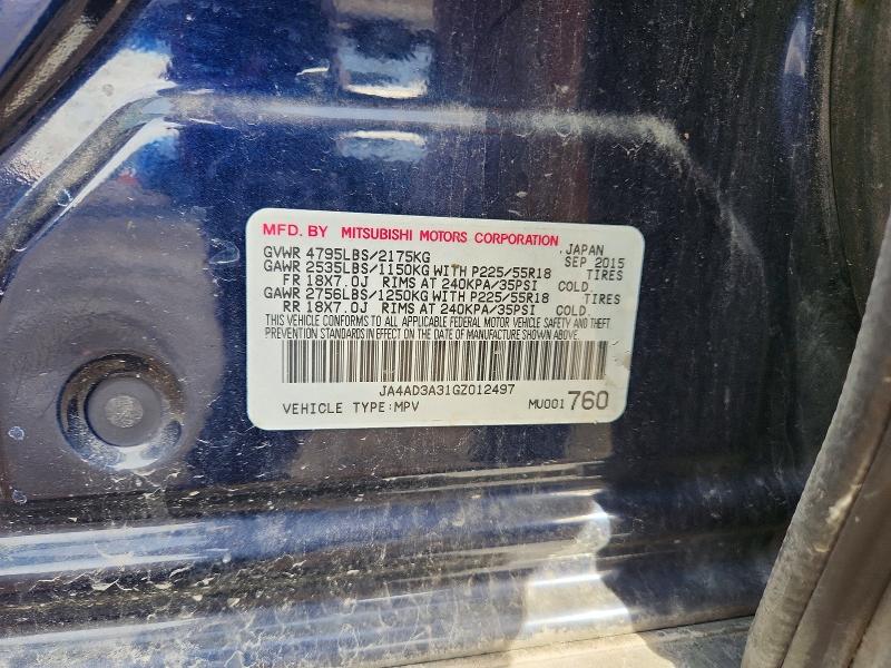 Aukcja sprzedaży 2016 Mitsubishi Outlander, vin: JA4AD3A31GZ012497, numer aukcji: 70909416
