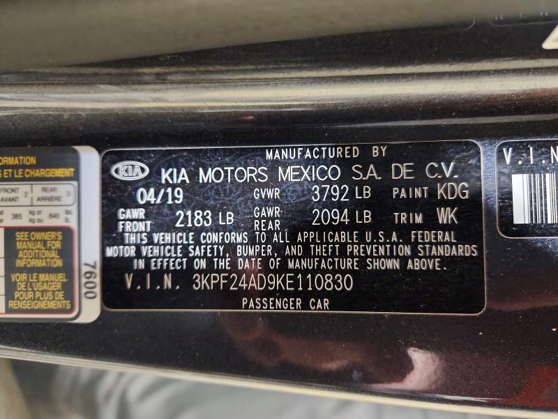 64358316 :رقم المزاد ، 3KPF24AD9KE110830 vin ، 2019 Kia Forte مزاد بيع