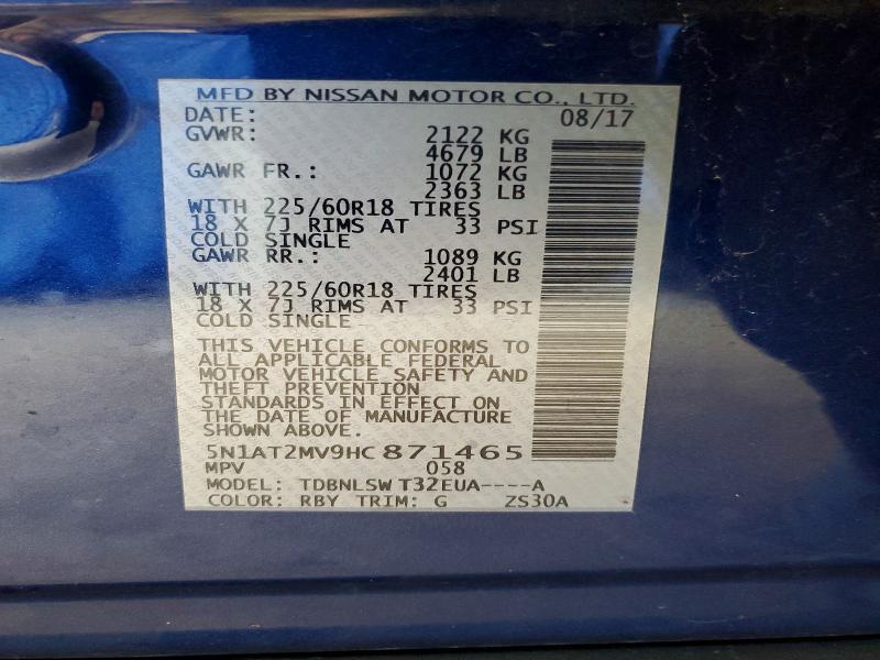 67772876 :رقم المزاد ، 5N1AT2MV9HC871465 vin ، 2017 Nissan Rogue مزاد بيع