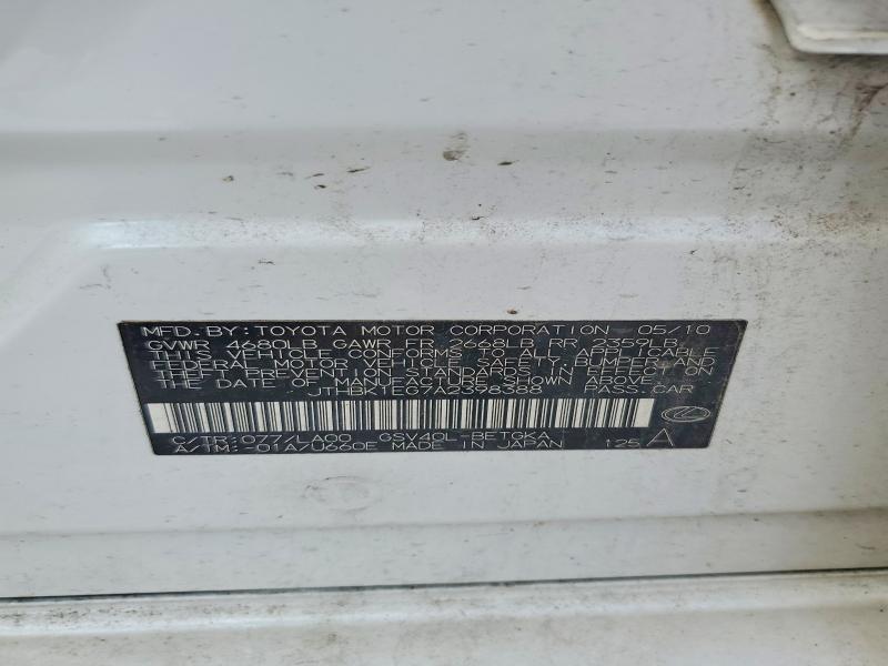 Aukcja sprzedaży 2010 Lexus Es, vin: JTHBK1EG7A2398388, numer aukcji: 68554356