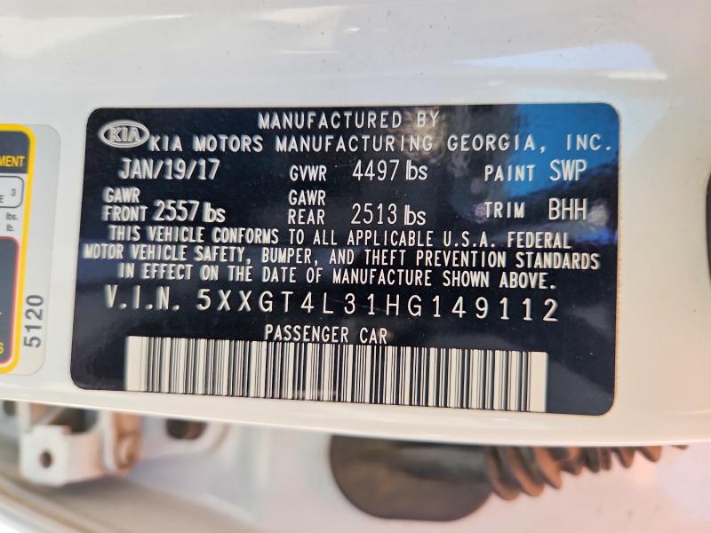 67459446 :رقم المزاد ، 5XXGT4L31HG149112 vin ، 2017 Kia Optima مزاد بيع