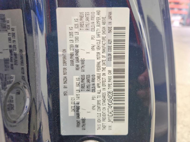2021 Mazda Mx-5 Miata Spt მანქანა იყიდება აუქციონზე, vin: JM1NDAD74M0454636, აუქციონის ნომერი: 69820566