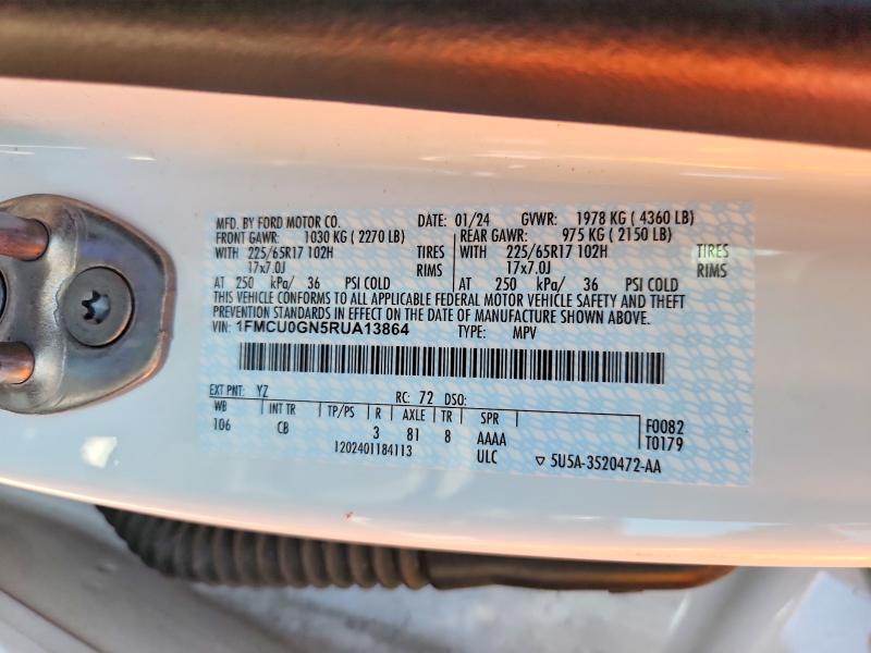 2024 Ford Escape მანქანა იყიდება აუქციონზე, vin: 1FMCU0GN5RUA13864, აუქციონის ნომერი: 69606096