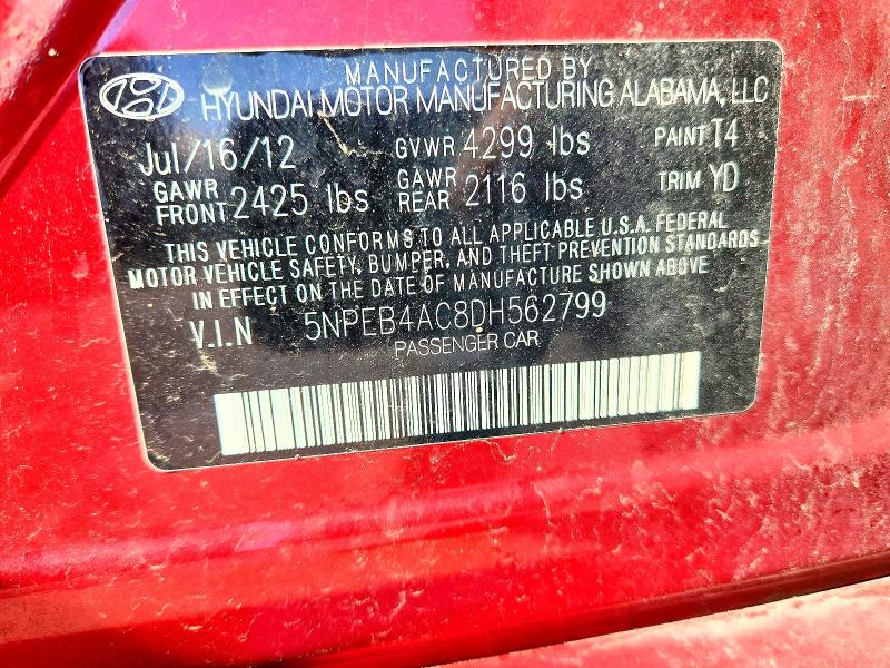 Продаж на аукціоні авто 2013 Hyundai Sonata, vin: 5NPEB4AC8DH562799, номер лоту: 67724456