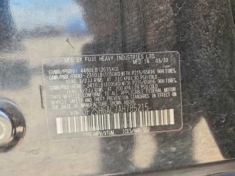 69877706 :رقم المزاد ، JF2SH6AC7AH785215 vin ، 2010 Subaru Forester مزاد بيع