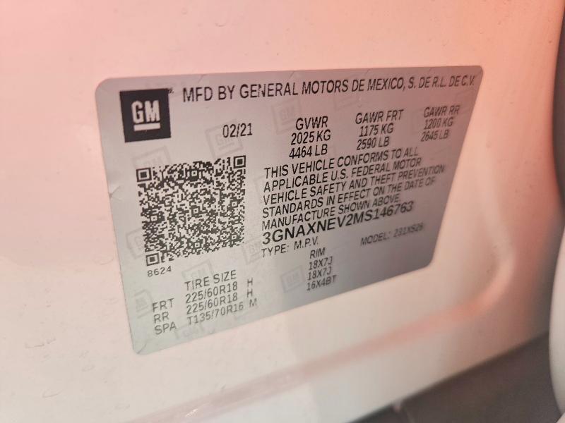 Продаж на аукціоні авто 2021 Chevrolet Equinox, vin: 3GNAXNEV2MS146763, номер лоту: 69110866