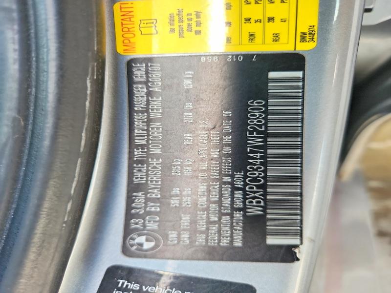 Auction sale of the 2007 Bmw X3, vin: WBXPC93447WF28906        , lot number: 68864936