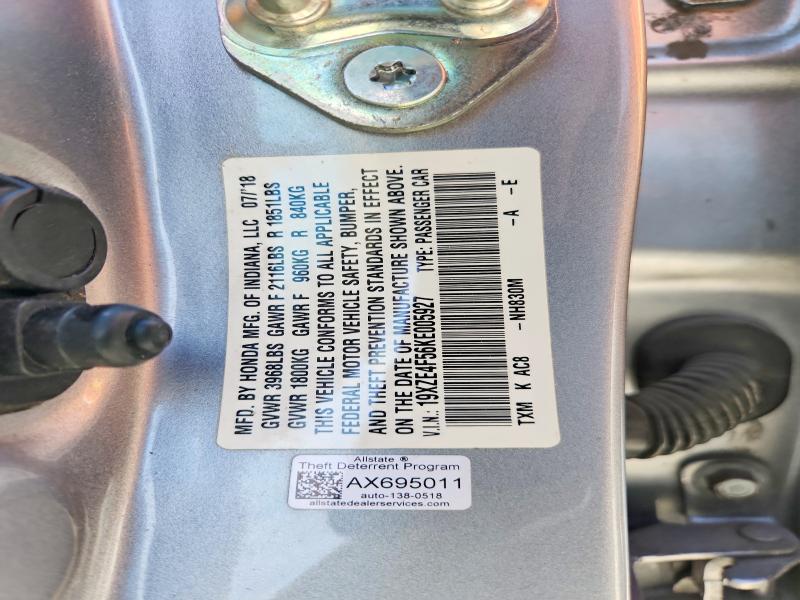 67259146 :رقم المزاد ، 19XZE4F56KE005927 vin ، 2019 Honda Insight مزاد بيع